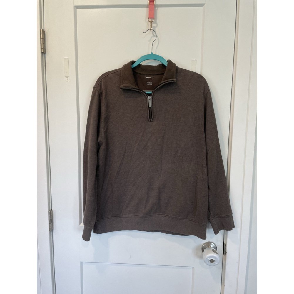 Van Heusen Mens Size L Pullover Sweater Quarter Zip Cotton Ribbed